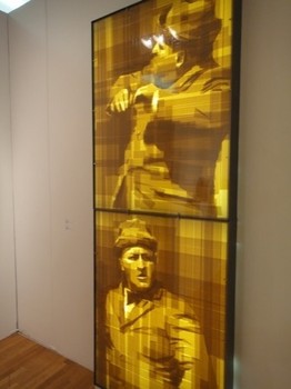 A figure rendered in packing tape, by Mark Khaisman at the Pulse fair.